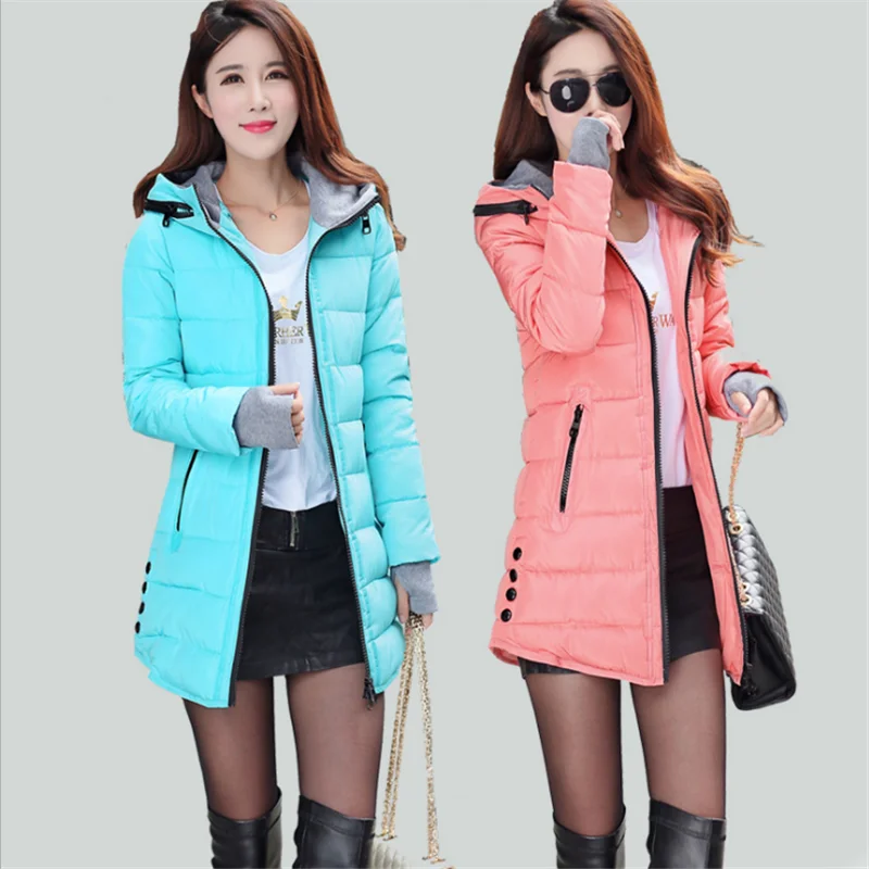 

Down Cotton Coat Women 2021 Winter New Plus Size Slim Korean Parka Black Red Green 10 Color Fashion Clothing Warmth Coat