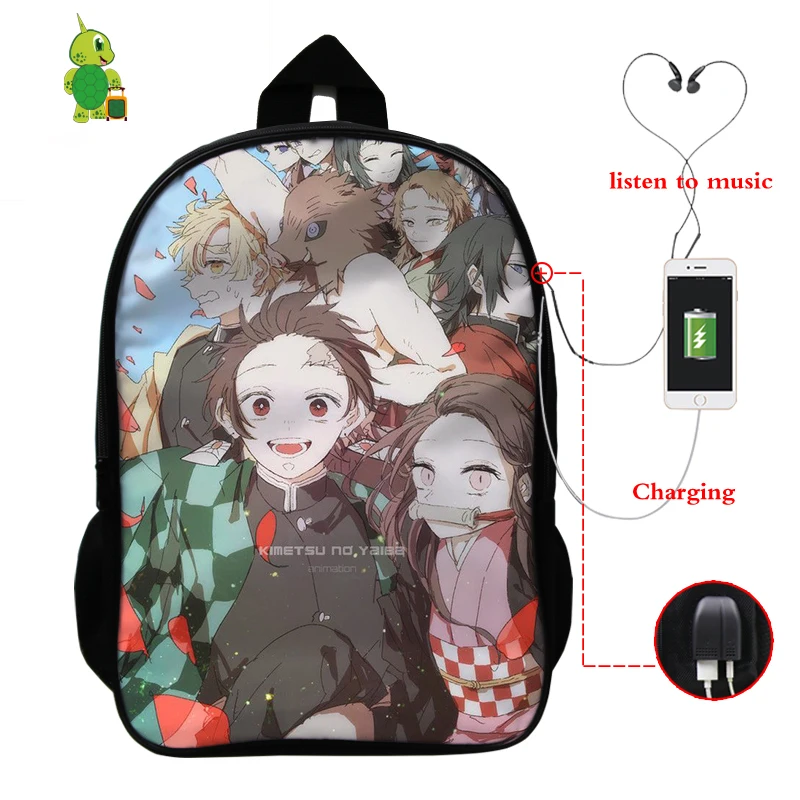 9 Demon Slayer: Kimetsu No Yaiba рюкзак USB зарядка Рюкзак для ноутбука аниме школьные сумки для подростков мальчик девочка путешествия рюкзак - Цвет: 9