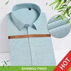 Рубашка мужская с коротким рукавом, дышащая Гавайская Повседневная сорочка с бамбуковой вискозой, на пуговицах, приталенный силуэт, зеленая фиолетовая