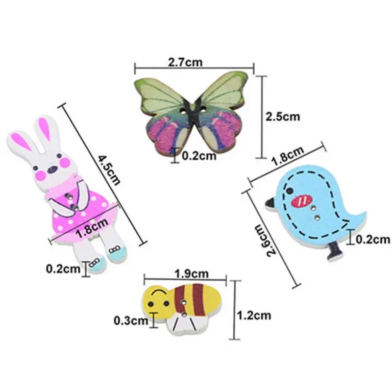 50 шт. смешанные цвета Животные 2 отверстия деревянные Мультяшные цветные кнопки