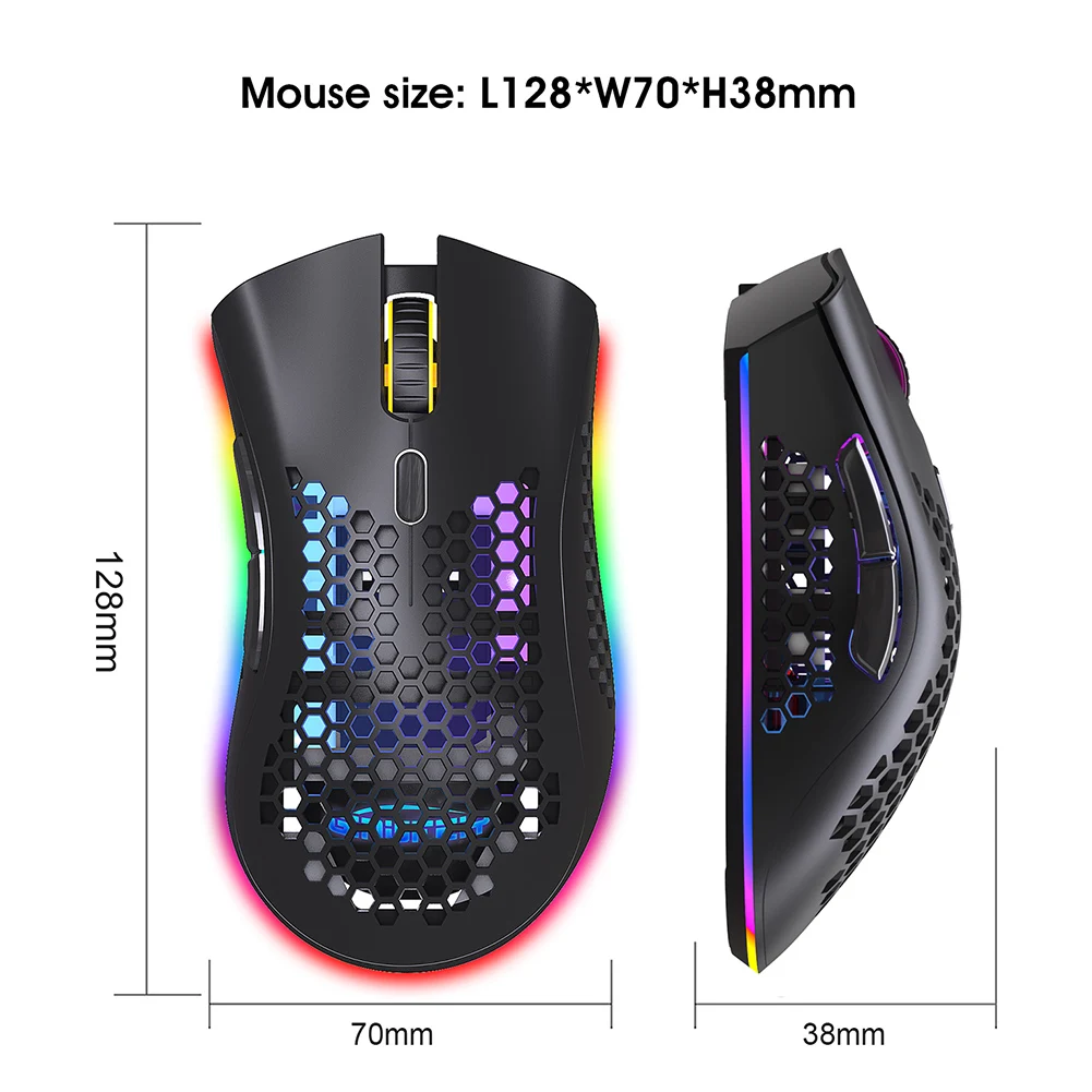 

D2 Wireless Gaming Mouse 2.4GHz USB Receiver RGB Backlight Mouse Rechargeable 7 Buttons Lightweight Hollow Optical Mice for PC