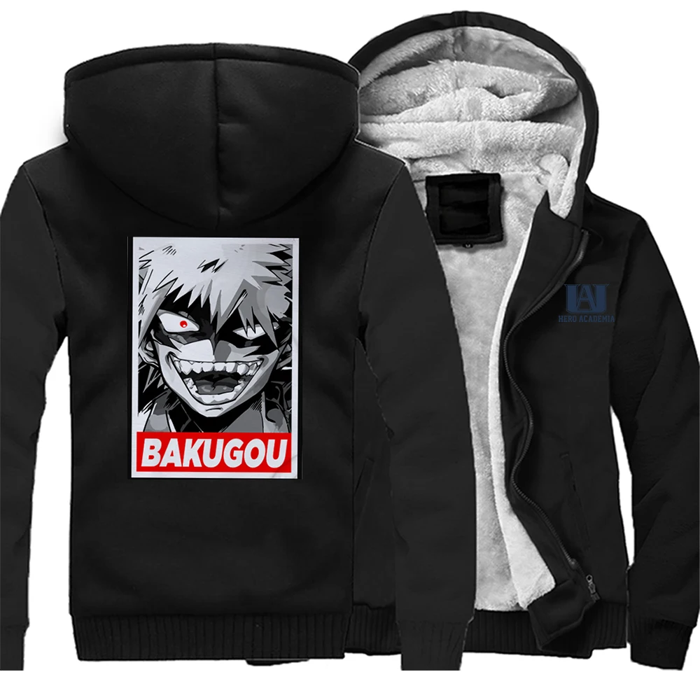 

Мужская Флисовая Куртка-бомбер Bakugou, черная куртка-бомбер с капюшоном, на молнии, в стиле Харадзюку, осень