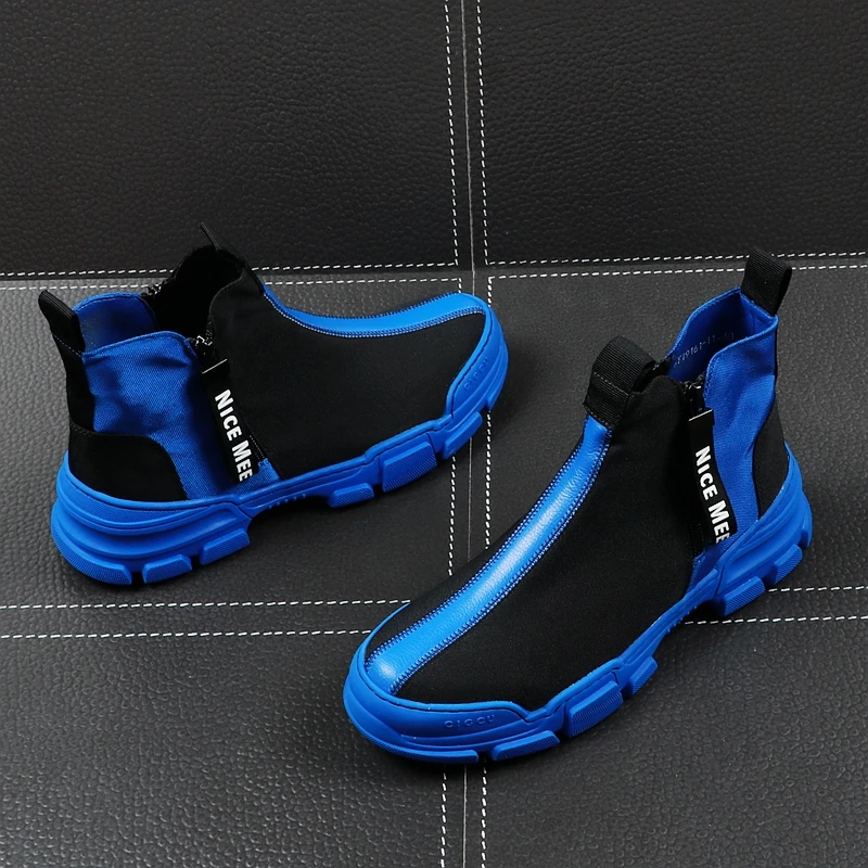 Мужские высокие кроссовки удобная повседневная обувь на молнии плоская подошва