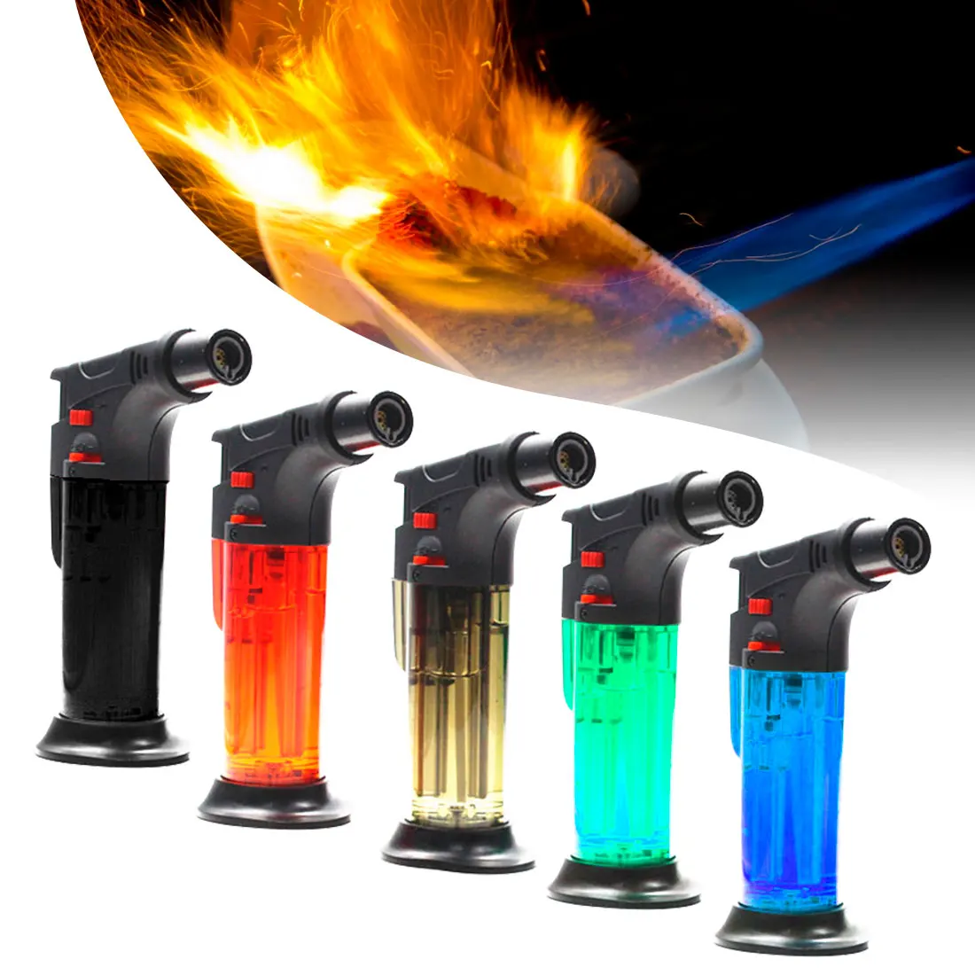 

2021 Mini Flame Butane Gas Transparent body design Refillable Adjustable Butane Jet Torch Lighter BBQ Tools Flame Ignition Tool