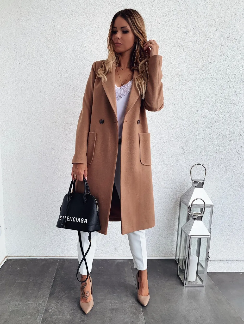 

Winter Women Wool Blends Coat Solid Long Sleeve Pocket Classic Outwear Plus Size 3XL Streetwear Female Clothes OL Trench Jacket