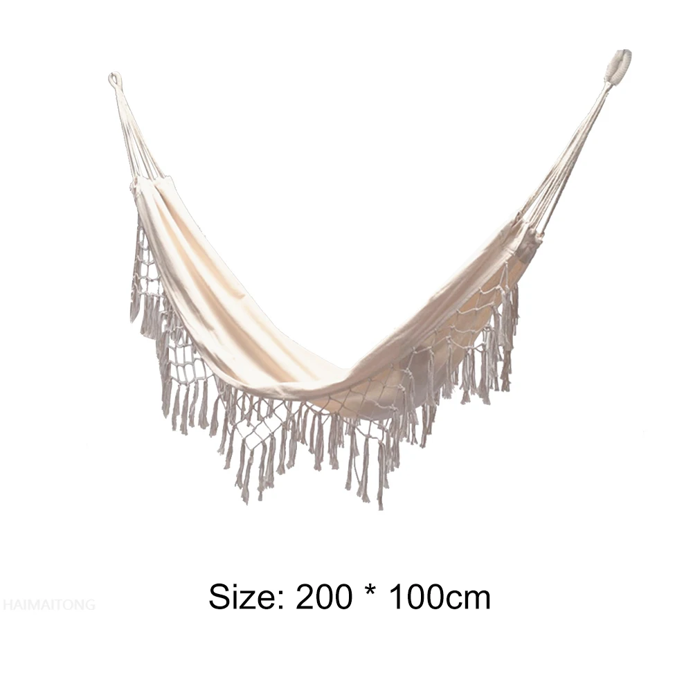 

Double Hammock Canvas Tassel Sleeping Home Garden Laying Accessories Outdoor Camping Pure Backyard Swing Bed