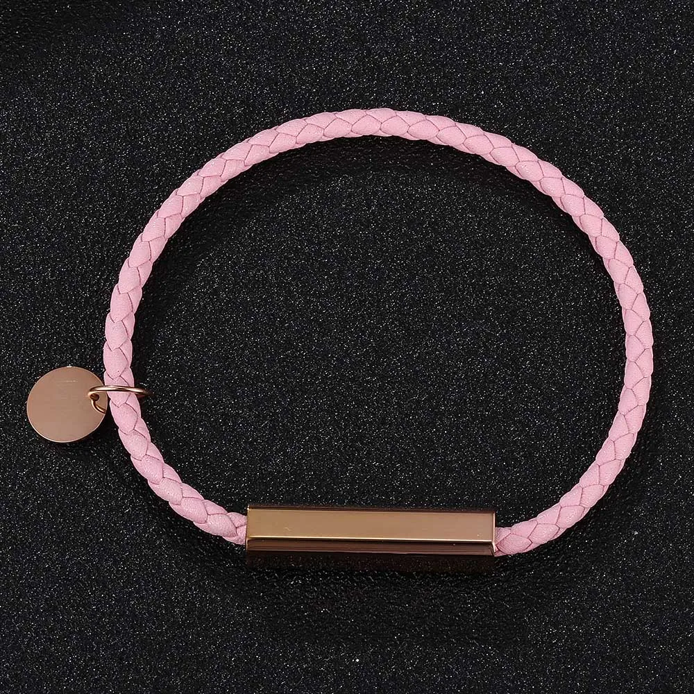 Модный розовый кожаный браслет женский и с магнитной застежкой Очаровательная