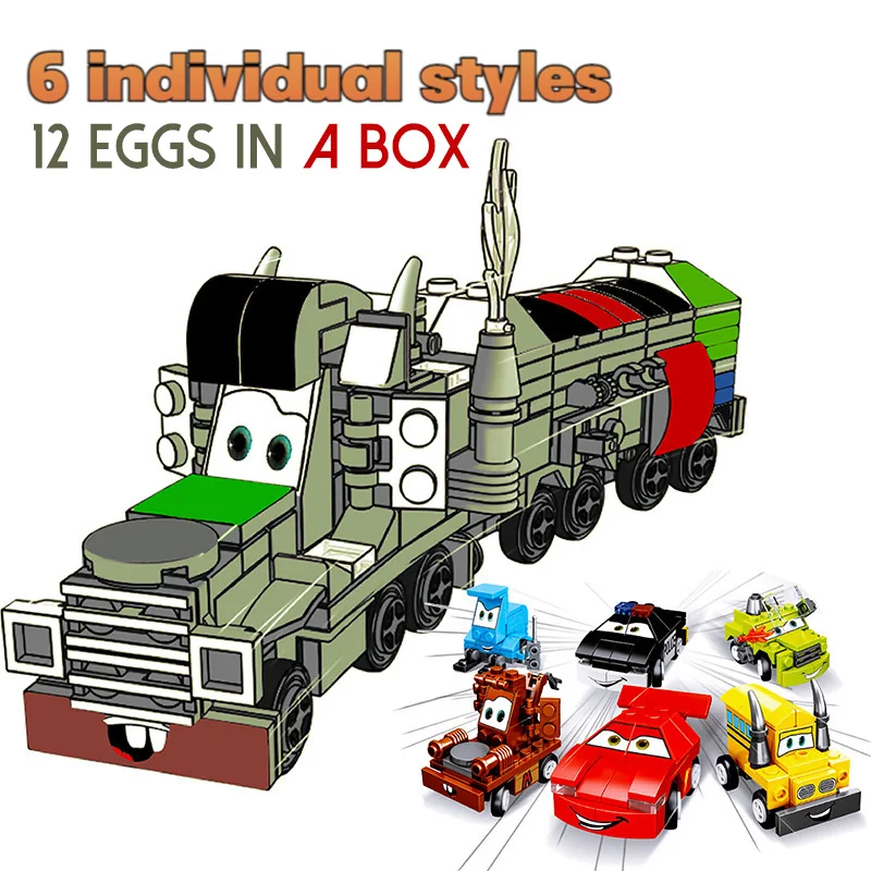 

Disney 6pcs/12pcs Assembled Building Blocks Capsule Toy Car Fit Train Child Early Education Toys Gifts for Boys and Girls