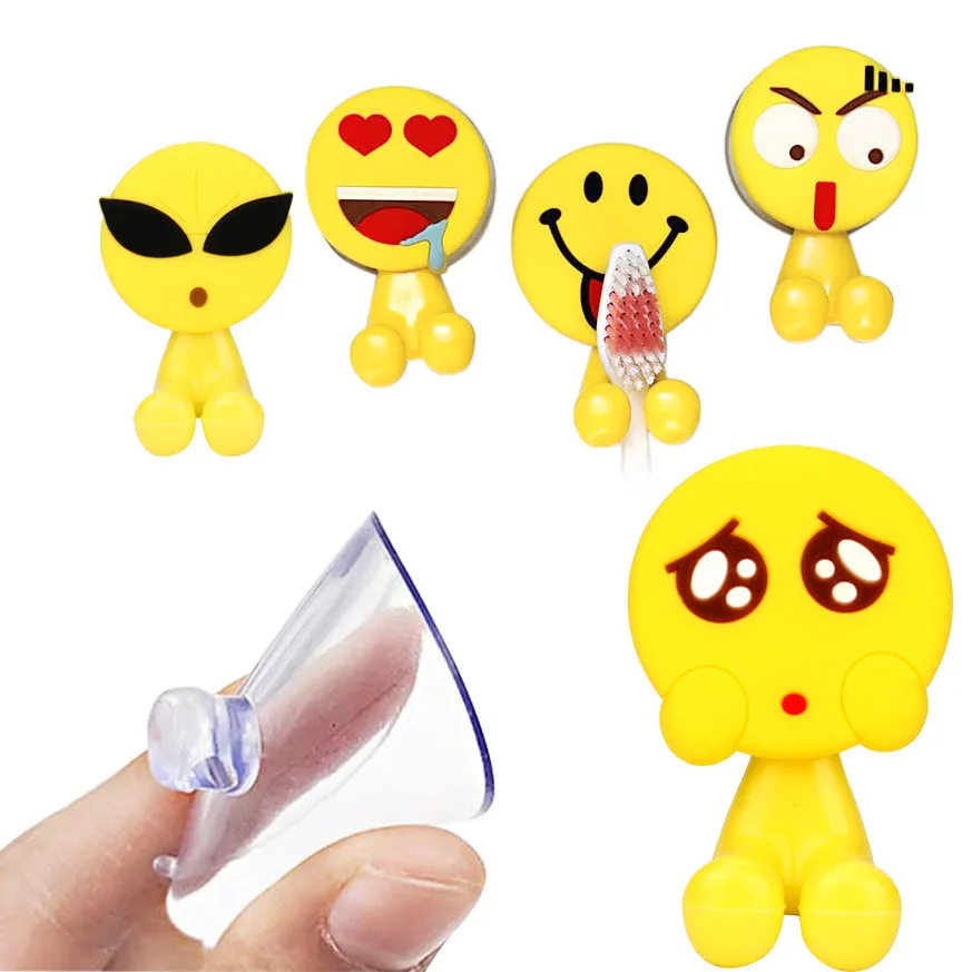 

1PCS Cute Expression Sucker Toothbrush Holder Bathroom Cartoon Toothbrush Rack Wall PVC Power Plug Socket Holder Creative Hanger