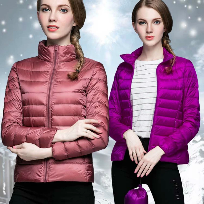 Женский ульсветильник пуховик однотонная осенне зимняя куртка на белом утином