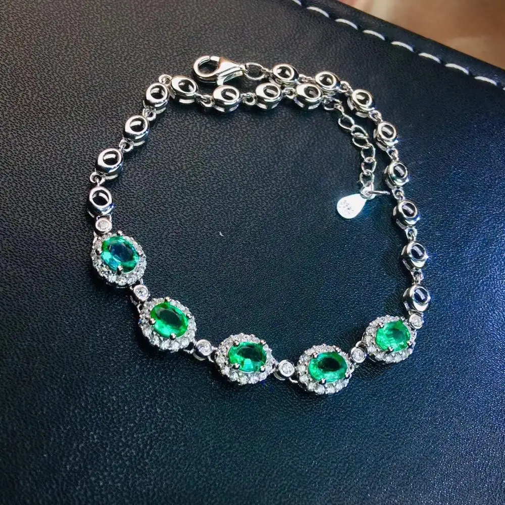

beautiful charming natural green emerald bracelet with silver birthday anniversary hot selling gift style