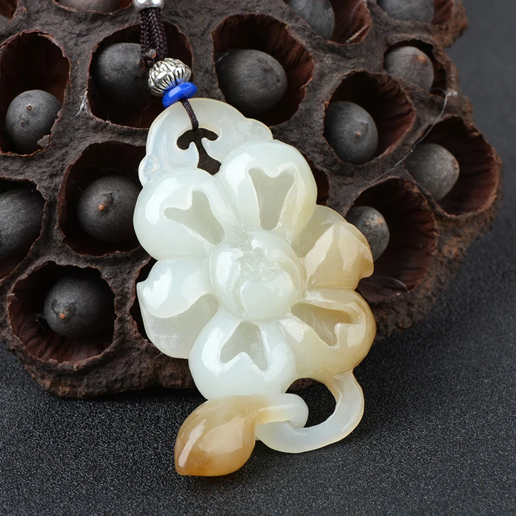 

Natural hetian jade pendant rough stone hollow carving lotus jade pendants natural jade stone jadeite jade necklace jade jewelry