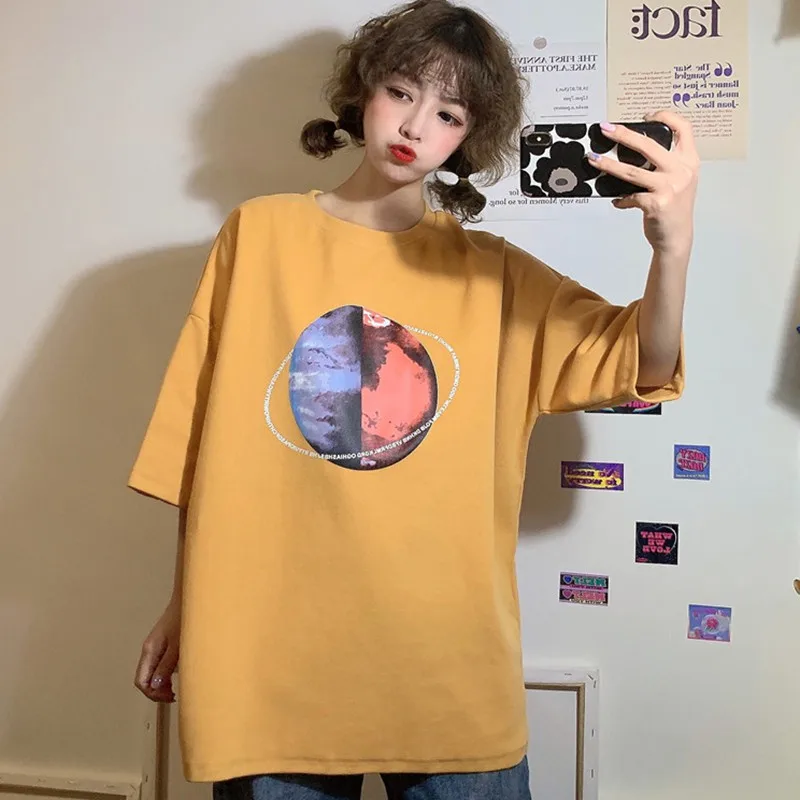 Harajuku T shirt Women Summer Cartoon Printed Vintage Korean Tops Streetwear Short Sleeve O-Neck Top Plus Size | Женская одежда