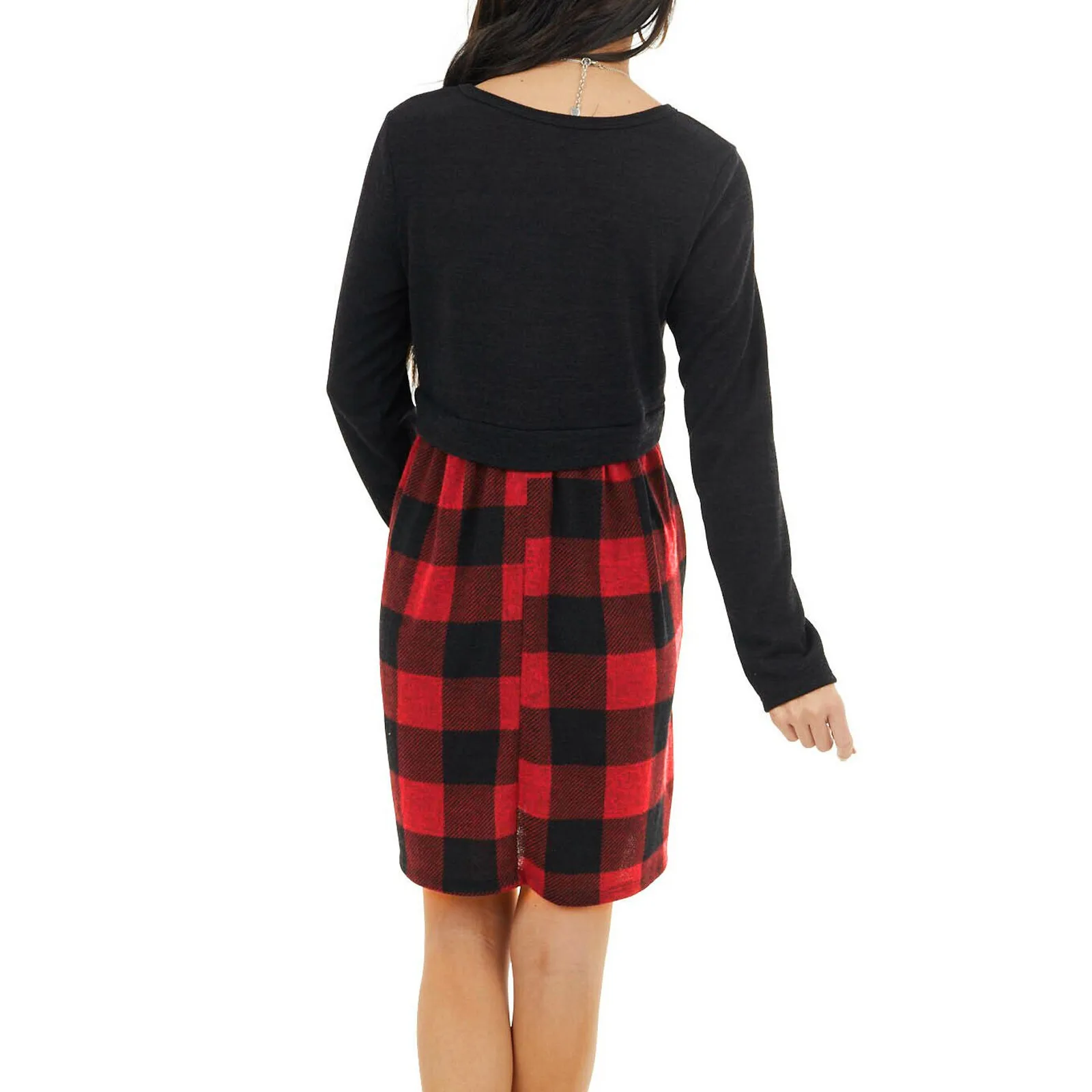 

Women's Casual Loose Oversized O-Neck Plaid Dress Regular Ladies Lattice Print Long Sleeve Dress Ankle-Length vestido de mujer