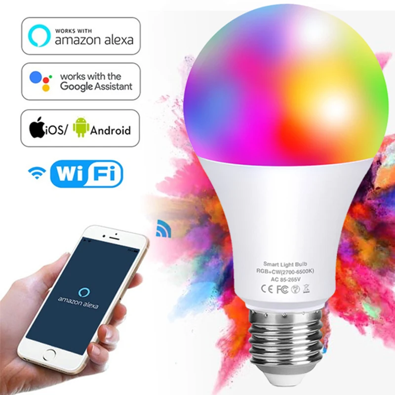 

Умные светодиодные лампы Tuya, 15 Вт, Bluetooth-лампа e27, RGB-цвет, искуссветильник освещение, умное украшение для дома с Alexa