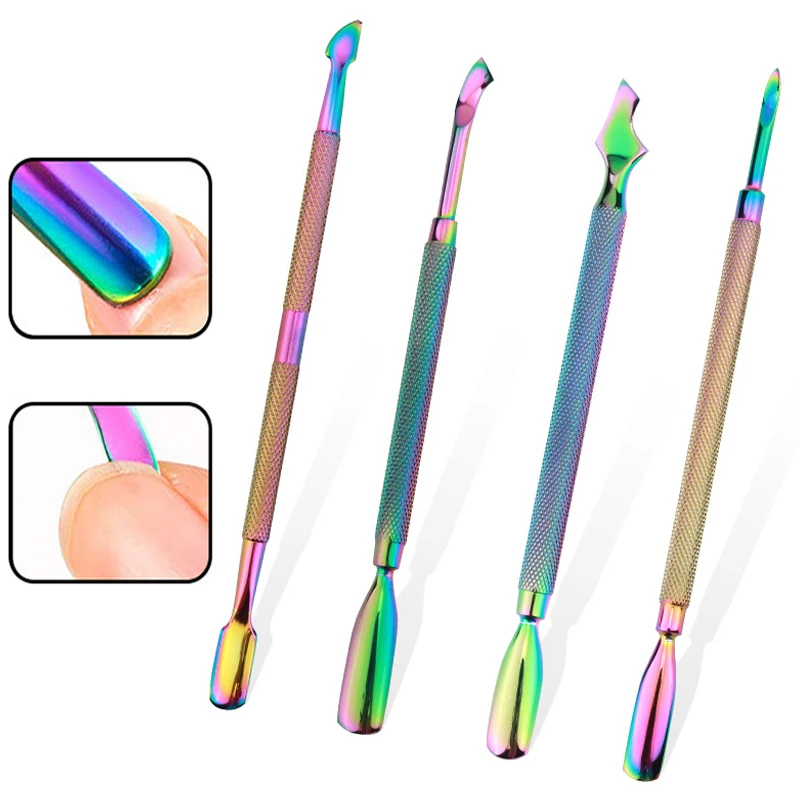 

4pcs Nail Art Pusher Dead Skin Remover Stick Rod Gel Polish Stainless Steel Tweezers Nail Cutter Nail Art Tool Pedicure
