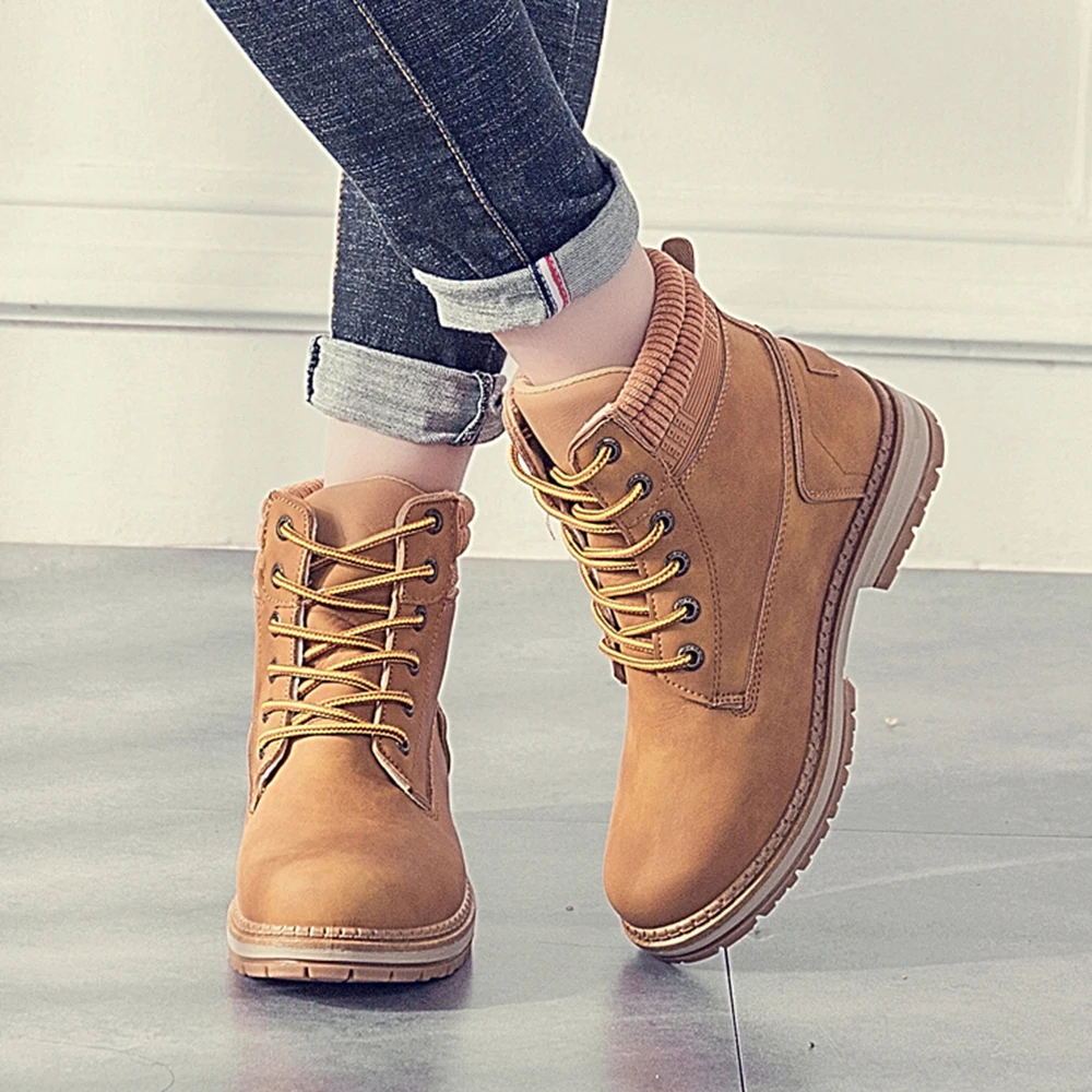 Женские кожаные ботильоны на шнуровке водонепроницаемые зимние армейские
