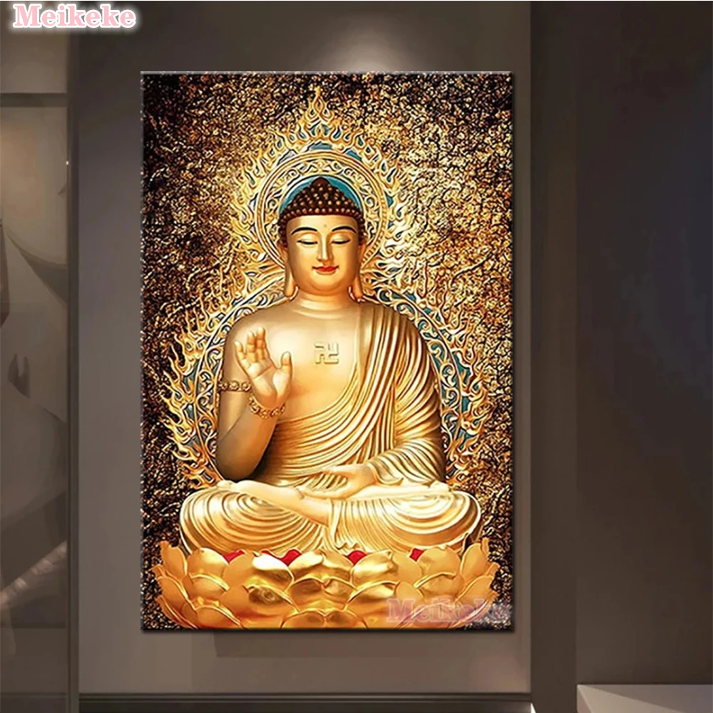 

Buddha Statue Diamond Painting Religion Portrait Round Full Drill Buddhism DIY 5D Cross Stitch Home Decor Gift