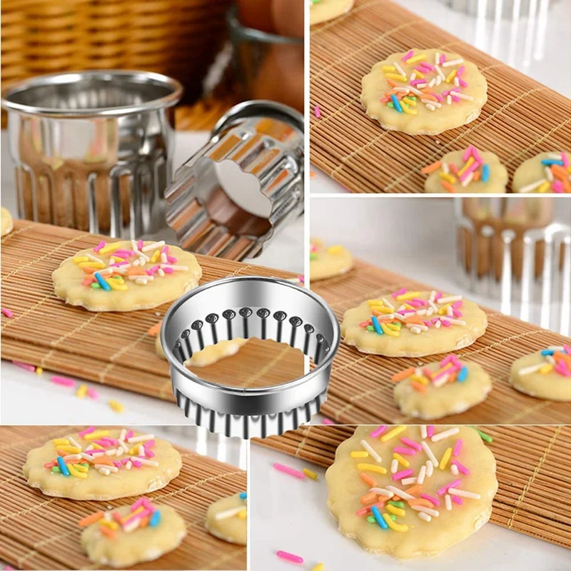 

Promotion! Fluted Round Cookie Biscuit Cutter Set 12 Scalloped Circle Pastry Donut Doughnut Cutter Set Serrated Round Cookie Cut