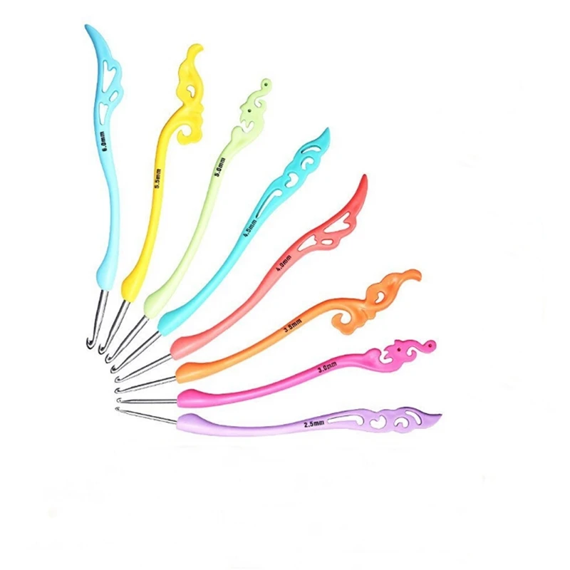 

8Pcs Practical Colorful Crochet Needs Fancy Soft Handle Aluminum Crochet Sewing Knitwear Diy Hand Tool Set