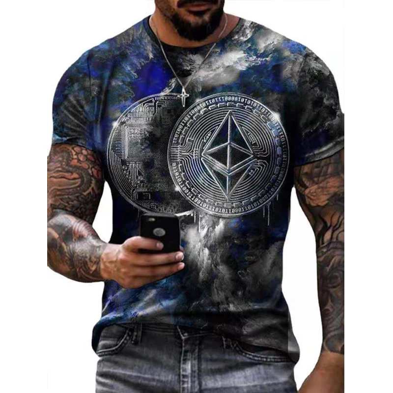 

T Shirt For Men's Casual Round Neck Short-sleeved Fashion Geometric Pattern Printing Summer Clothing Pullover Men's T-shirt Top