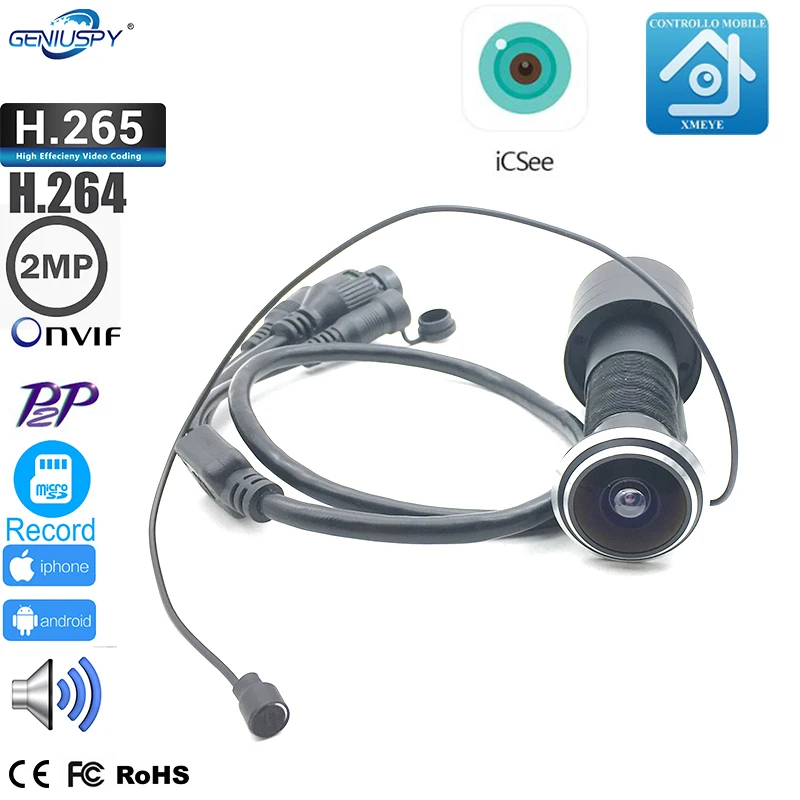 H.265 sony IMX307 1080P P2P Onvif глазок дверной глазок отверстие камера с аудио IP наблюдения 1,78 мм объектив рыбий глаз телефон Удаленный просмотр