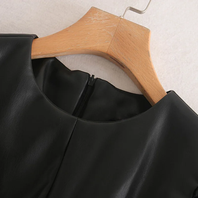 Fandy Lokar платья из искусственной кожи женские модные на молнии с пышными рукавами