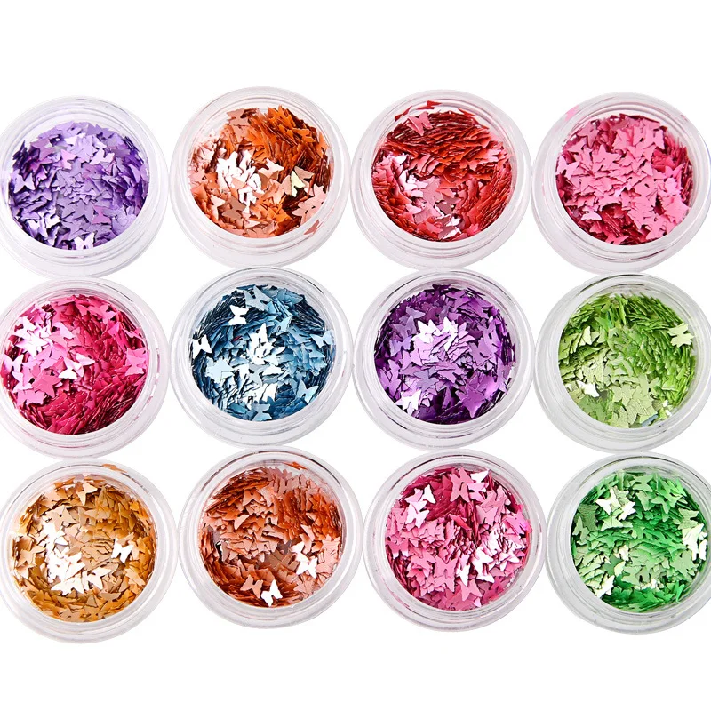 Набор из 12 разноцветных блесток для ногтей в форме бабочки | Красота и здоровье