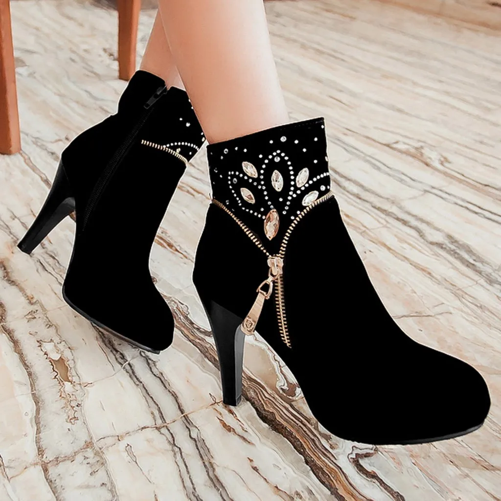 2019 г. новые модные женские однотонные Ботильоны на молнии с круглым носком