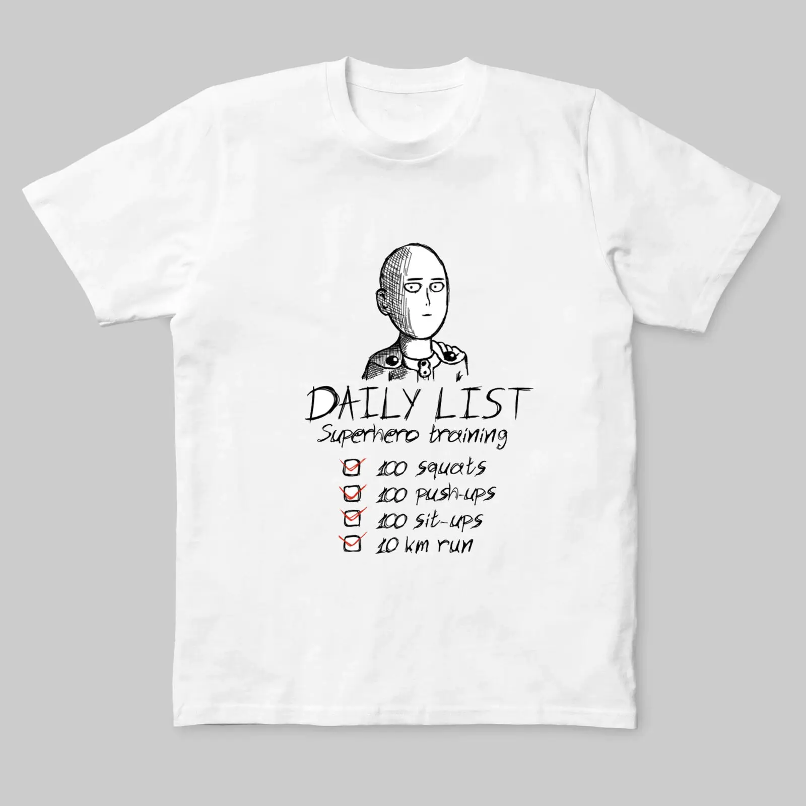 Один удар человек Sataima Ежедневный список супергерой обучение смешная белая