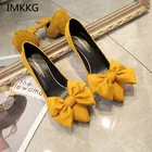 Женские туфли-лодочки, Брендовая женская обувь на высоком каблуке, привлекательная женская обувь с бантом и острым носком на высоком каблуке, V425