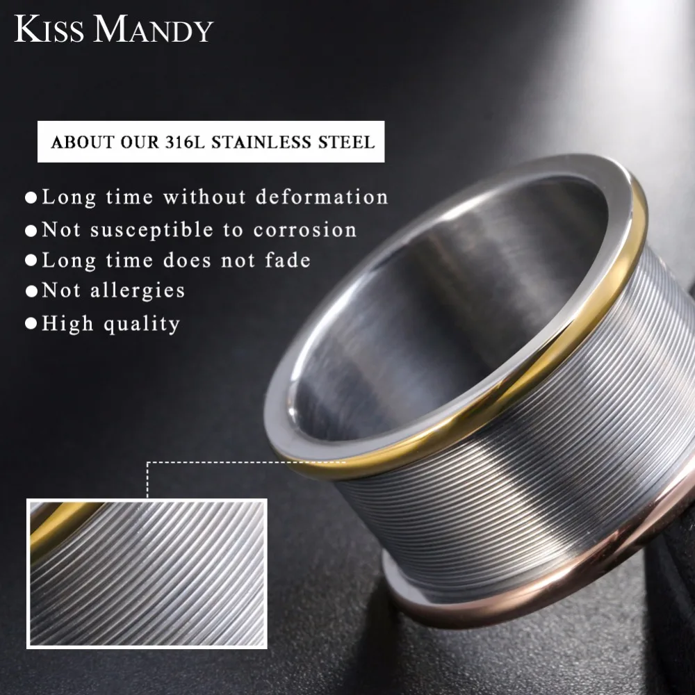 Женское кольцо из полированной титановой стали KISS MANDY Золотое на палец винтажные
