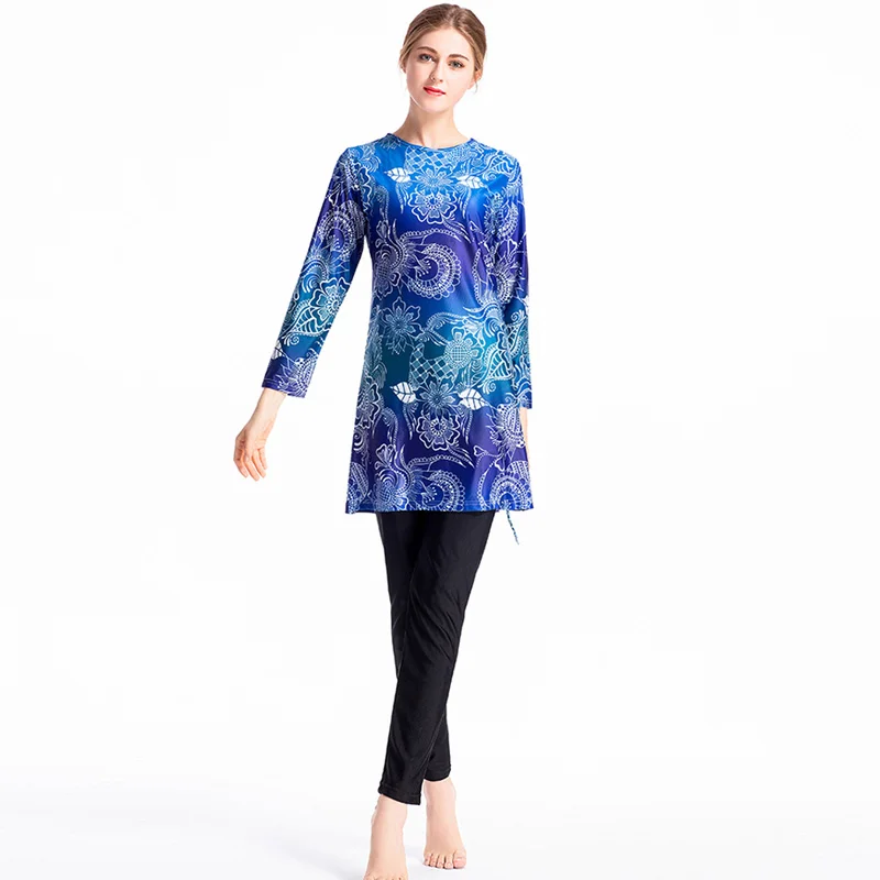 Plus Size Muslim Swimwear Women Modest Patchwork Hijab Long Sleeves Sport Swimsuit Islamic muslim Burkinis Wear Bathing Suit | Спорт и