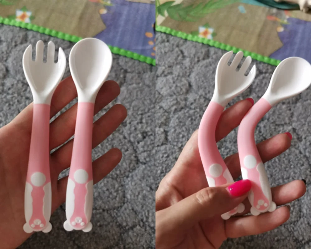 

2 Pcs/Set Spoon+Fork Cute Cartoon Food Grade PP Baby Spoon Safty Supplementary Tableware Baby Feeding Dishware Set Utensils