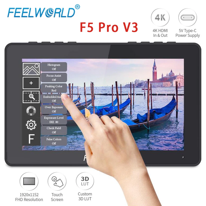 

FEELWORLD F5 Pro V3 5.5 Inch Portable Field Monitor Touch Screen DSLR Camera Monitor 3D LUT 4K HDMI Input Output LED Light