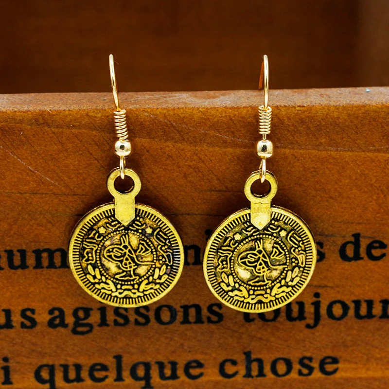 Retro Round Coin Gold Silver Drop Earrings For Women 2019 new | Украшения и аксессуары