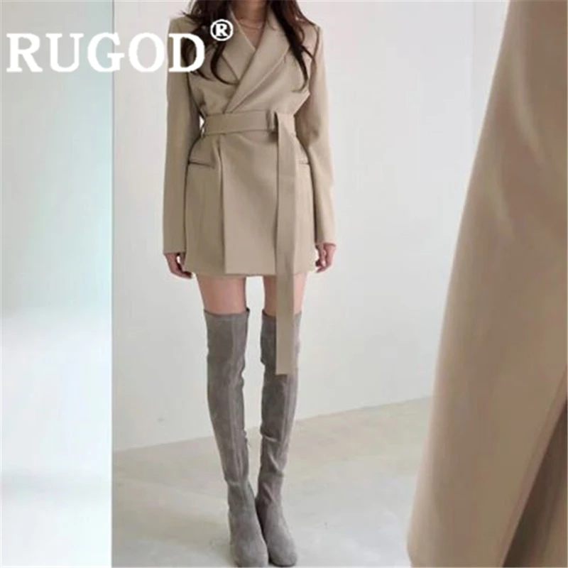 RUGOD/женские сплошные блейзеры приталенный Блейзер со шнуровкой пальто с поясом