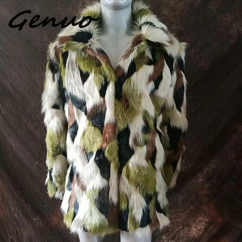 Мужская куртка из искусственного меха камуфляжная теплая с лацканами и