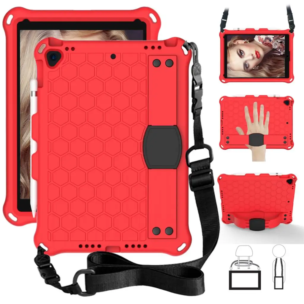 

Honeycomb Stand Handheld Kids case For iPad Pro 10.5 Air 3 cover For iPad 7th 10.2 2019 A2200 A2198 A2232 shoulder strap case