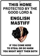 

Metal Tin Sign Decor Iron Painting English Mastiff Dog Home Protected by Good Lord and Aluminum Farm vintage art deco