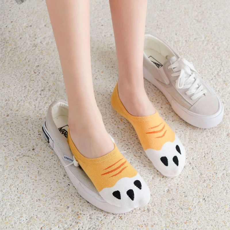 Женские летние носки с низким вырезом милые Нескользящие мультяшным рисунком