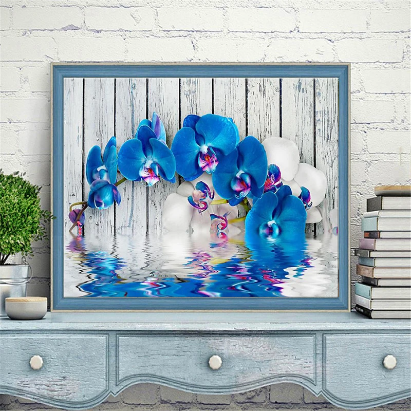 Алмазная 5D картина сделай сам полная вышивка синие цветы стразы украшение для