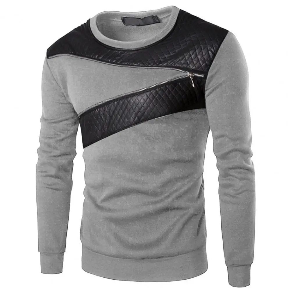 

Spring Sweatshirt Patchwork Round Neck Casual Zipper Decoration Pullover Men Top for Work