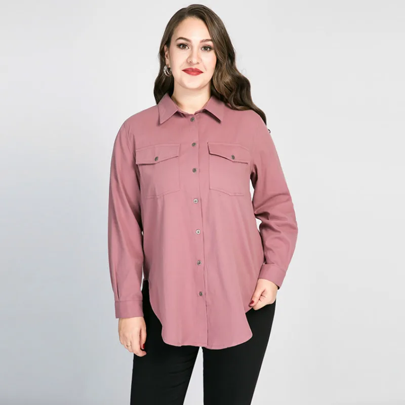 TUHAO Весенняя блузка женская 2020 офисная розовая рубашка размера плюс 8XL 7XL 6XL