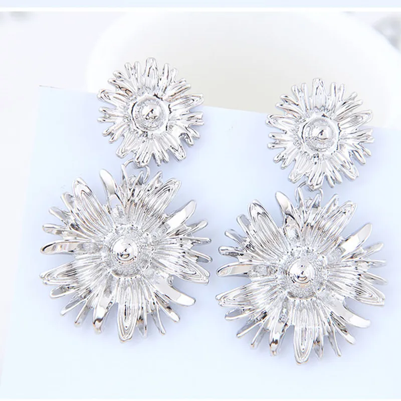 Kymyad Brincos металлический Подсолнух Висячие серьги для женщин золото серебро цвет