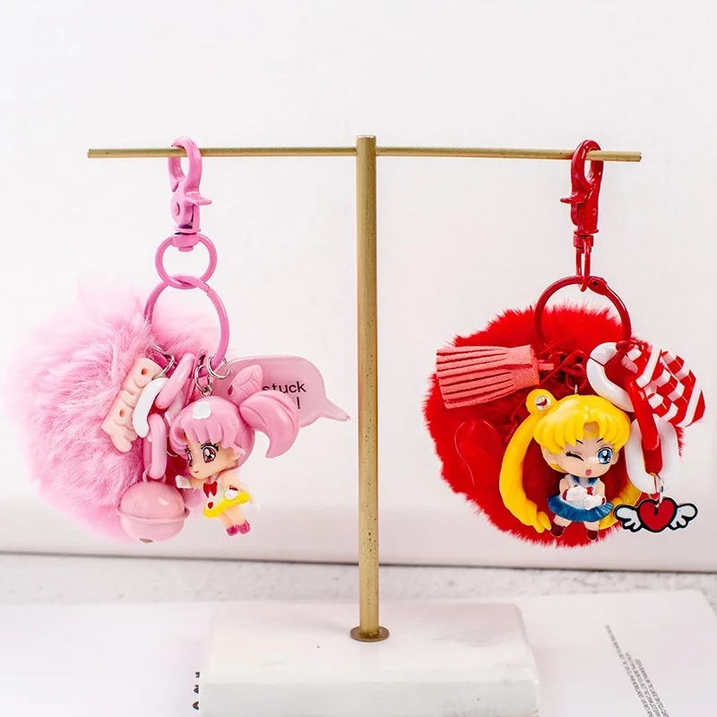 

38 Styles Fur PomPom Sailor Moon Keychain Keyring Kawaii Cartoon Anime Cosplay Bell Lovely Girl Accessories Key Chains Pendant