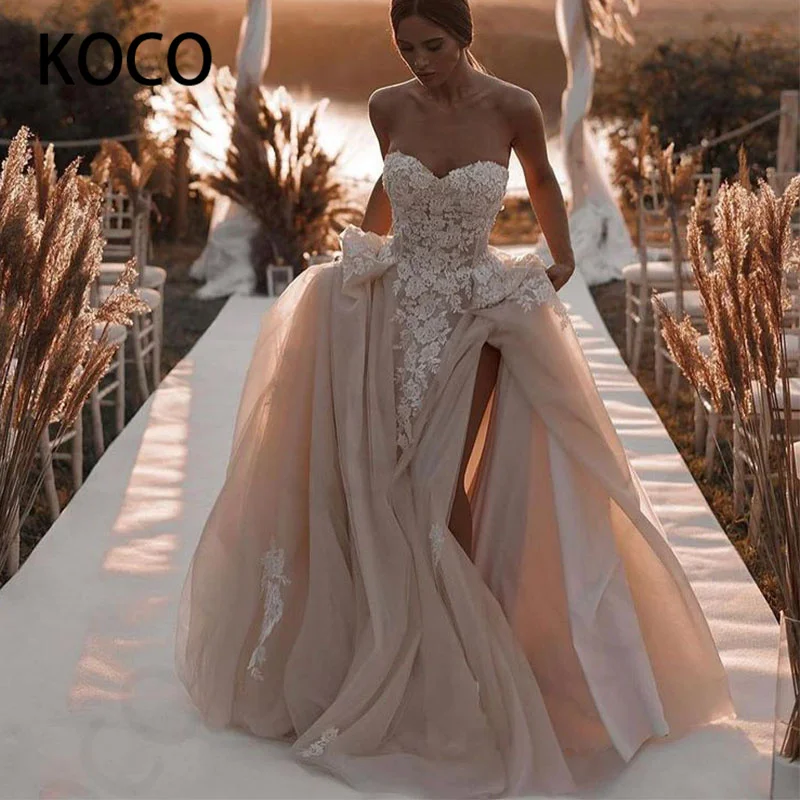 

Свадебное платье MACDUGAL 2022, сексуальное плявечерние вечернее платье без бретелек с разрезом, простое платье с аппликацией, платье невесты, од...