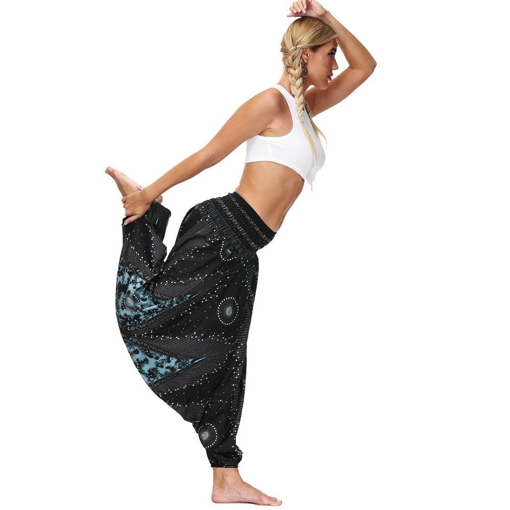 Женские свободные штаны для йоги Boho с высокой талией шаровары Мешковатые хиппи