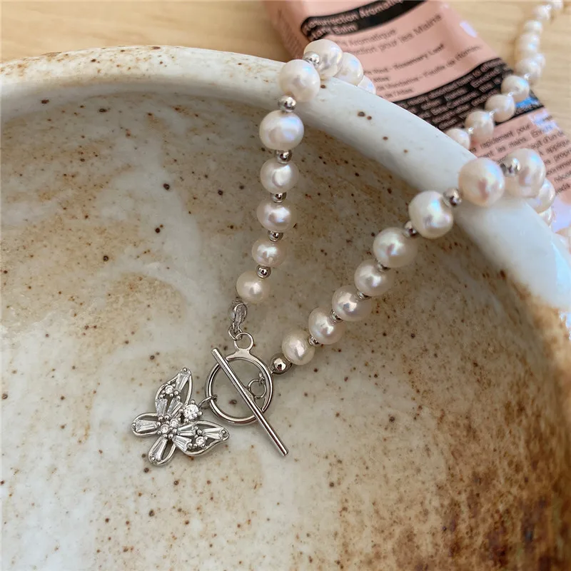 RUIYI Real 925 Sterling Silver Luxury Zircon Butterfly Pendant Necklace Women Pure Freshwater Pearl Chain Niche Chokers | Украшения и