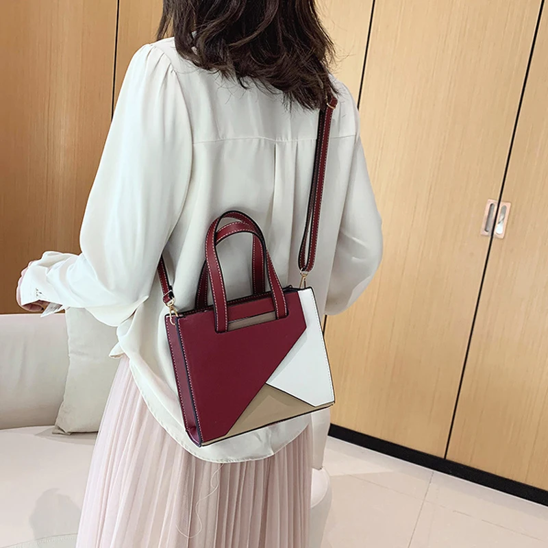 New Fashion Contrast Color Patchwork Handbags Women Designer Panelled PU Leather Crossbody Bags Sac A Main Femme Shoulder Bag